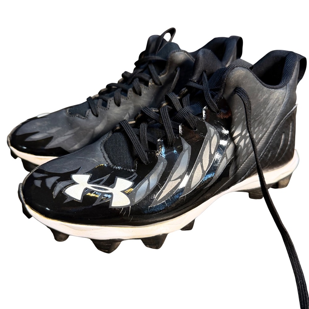Under Armour Leadoff Mid RM Youth Baseball Cleats Black White Size 6Y